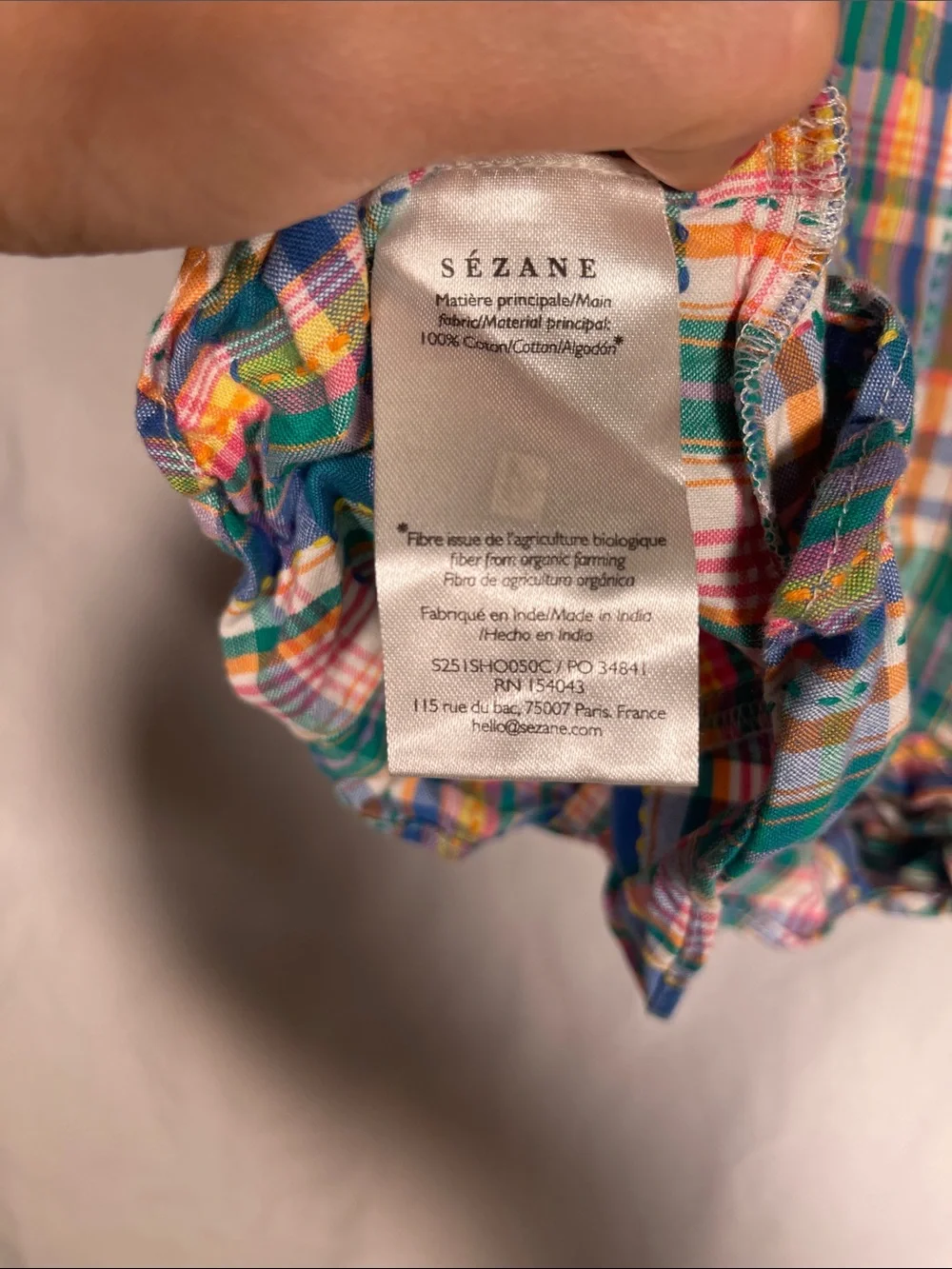 SEZANE WOMENS GREEN GINGHAM MATCHING SET LIORANE BLOUSE DORIAN SHORTS 8/FR 40